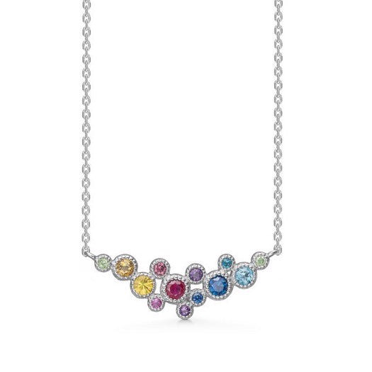 Luxury Rainbow halskæde i 14 kt hvidguld med ædelsten fra Mads Z